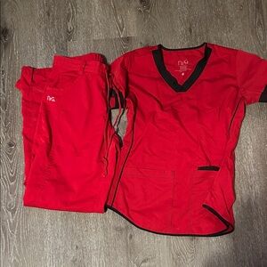 Red Scrub Set with Black Trim